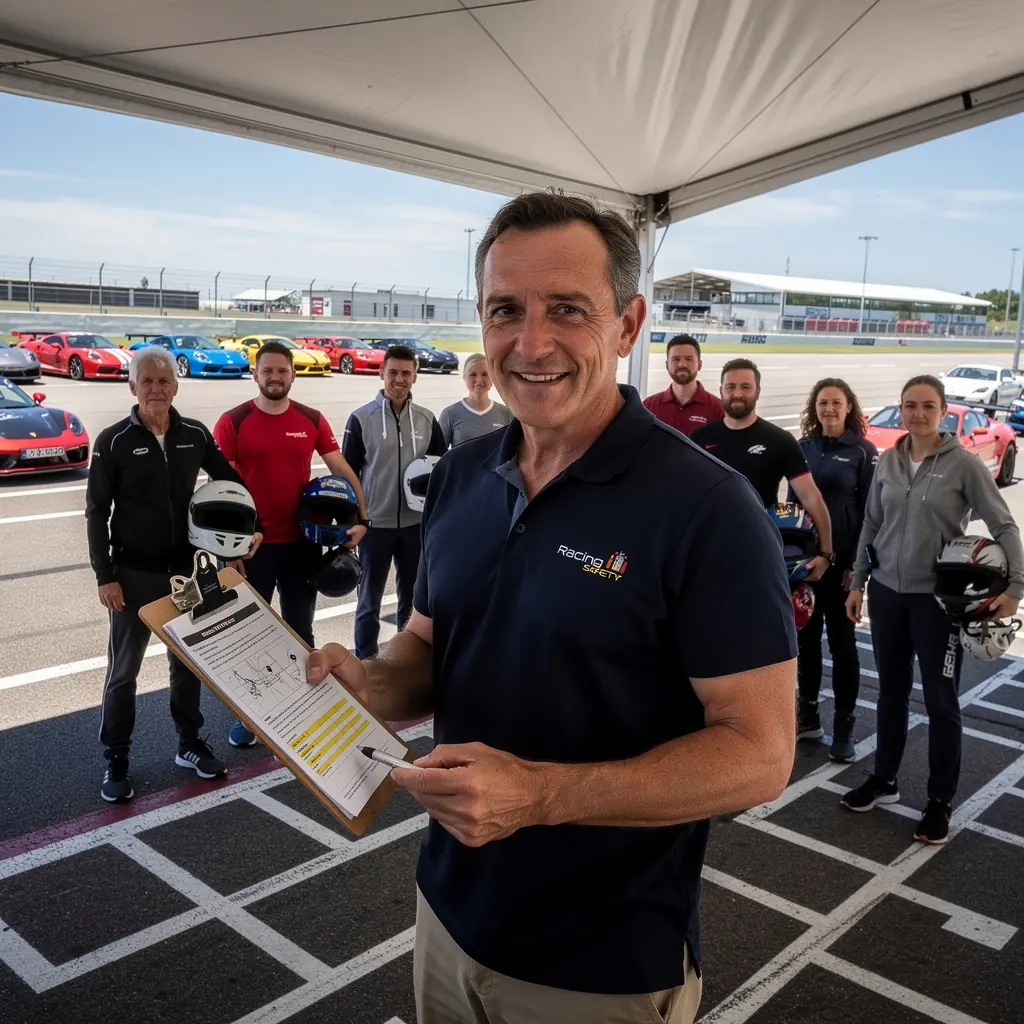 Teilnehmer bei der Überprüfung ihrer Fahrtechnik während eines Fahrerevents.